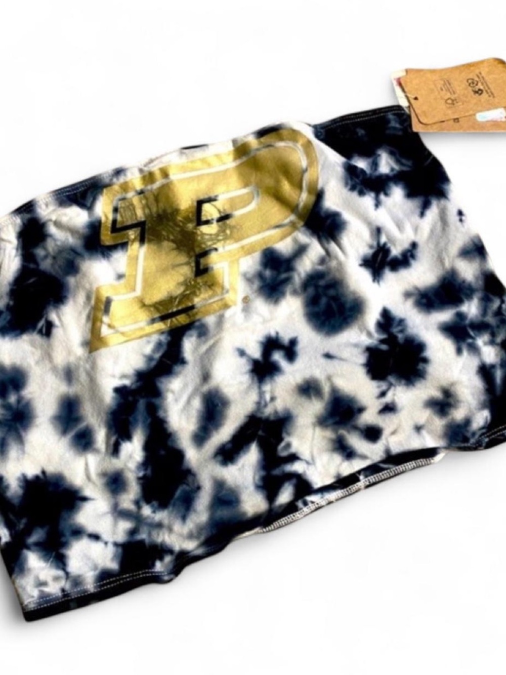 Tie-Dye Bandeau Tube Top with Gold 'P' Graphic